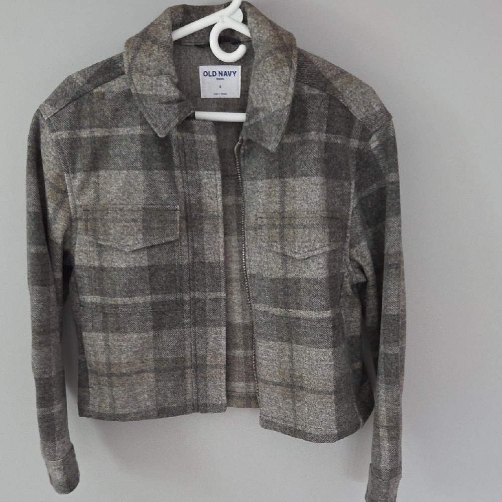Old Navy Women's Charcoal Plaid Utility Jacket